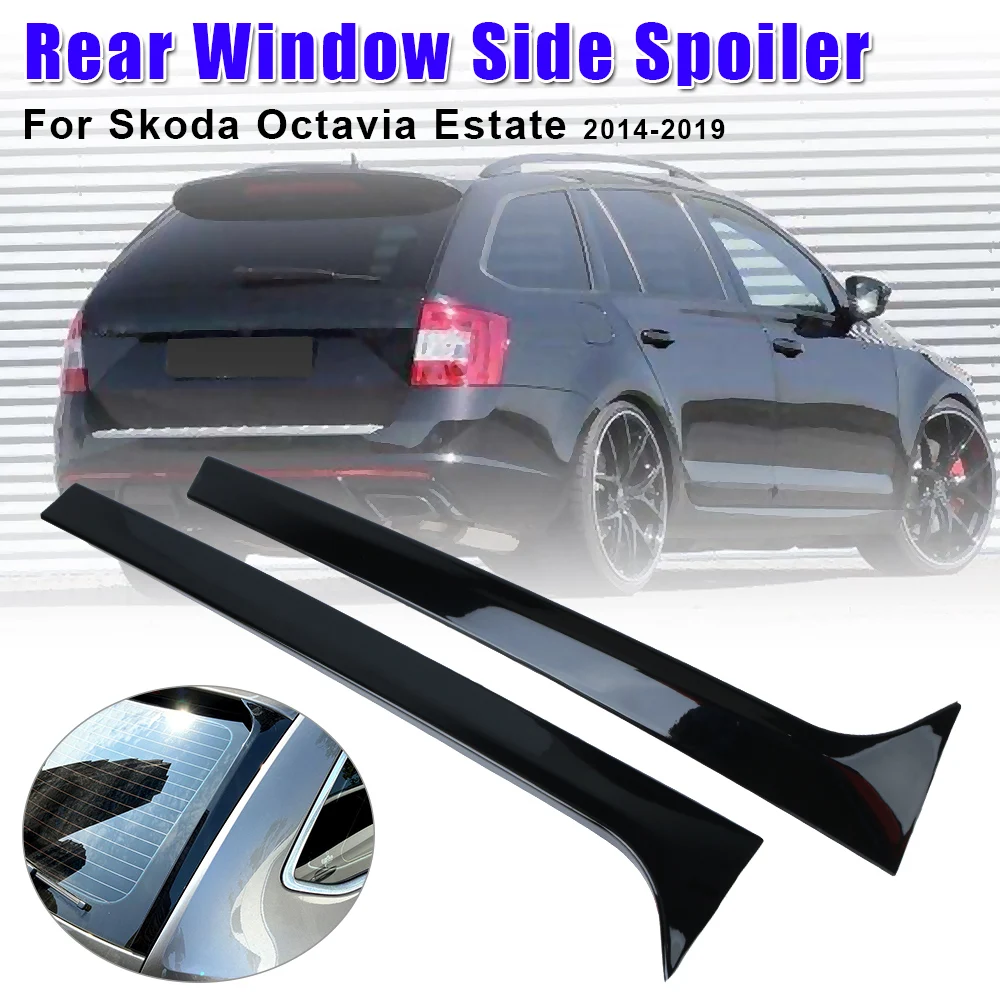 Dla Skoda Octavia Estate 2014-2019 Auto Części Zamienne Canard Splitter Para Tylna Szyba Boczna Spoiler Skrzydło Błyszczący Czarny