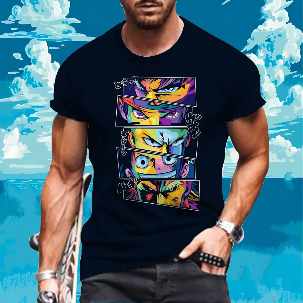 Erkek tişört Luffy Zoro tek parça yeni üst 2024 110-6XL Streetwear moda kısa kollu Tee erkek giysileri Y2k çocuk T-shirt spor