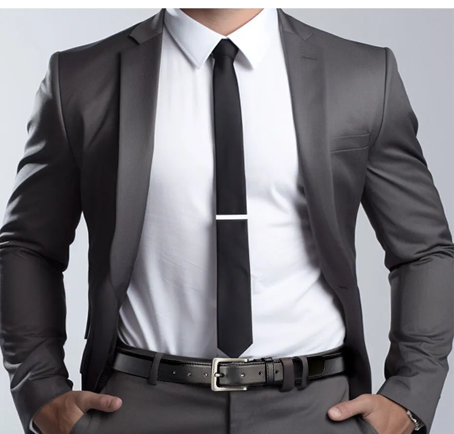 Maikun Herren-Ledergürtel aus schwarzem Leder, Schwarz, für Hosen, klassischer schwarzer Legierungs-Dornschließe, Business-Ledergürtel mit zweiter Schicht – Detail 9