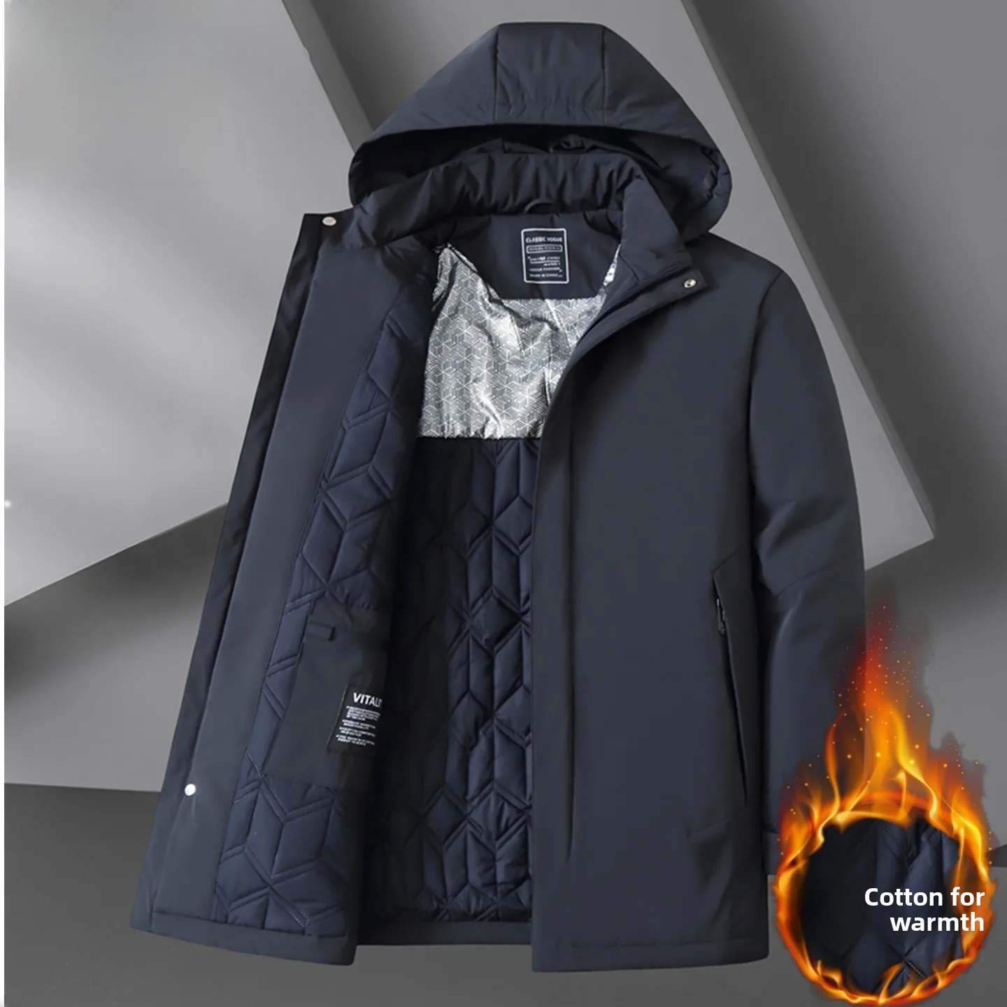 

Мужская удлиненная куртка Pierre Cardin из утолщенного хлопка, осенне-зимняя, модная, городская, повседневная, со съемным капюшоном, большие размеры