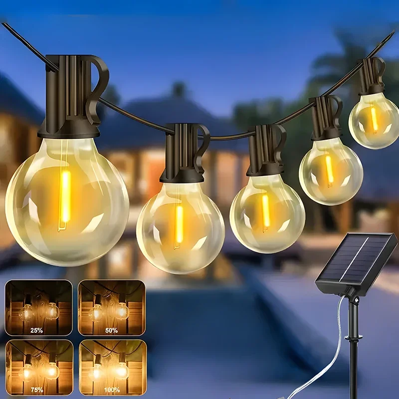 G40 Led Solar Globe Led String Lights Outdoor Waterproof Shatterproof Solar Hanging Lights for Backyard Bistro Decoration Light