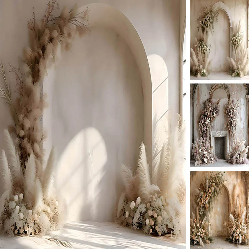Mehofond Photography Background Boho Floral White Room Arch Adult Birthday Wedding Maternity Portrait Decor Backdrop Photo Studi