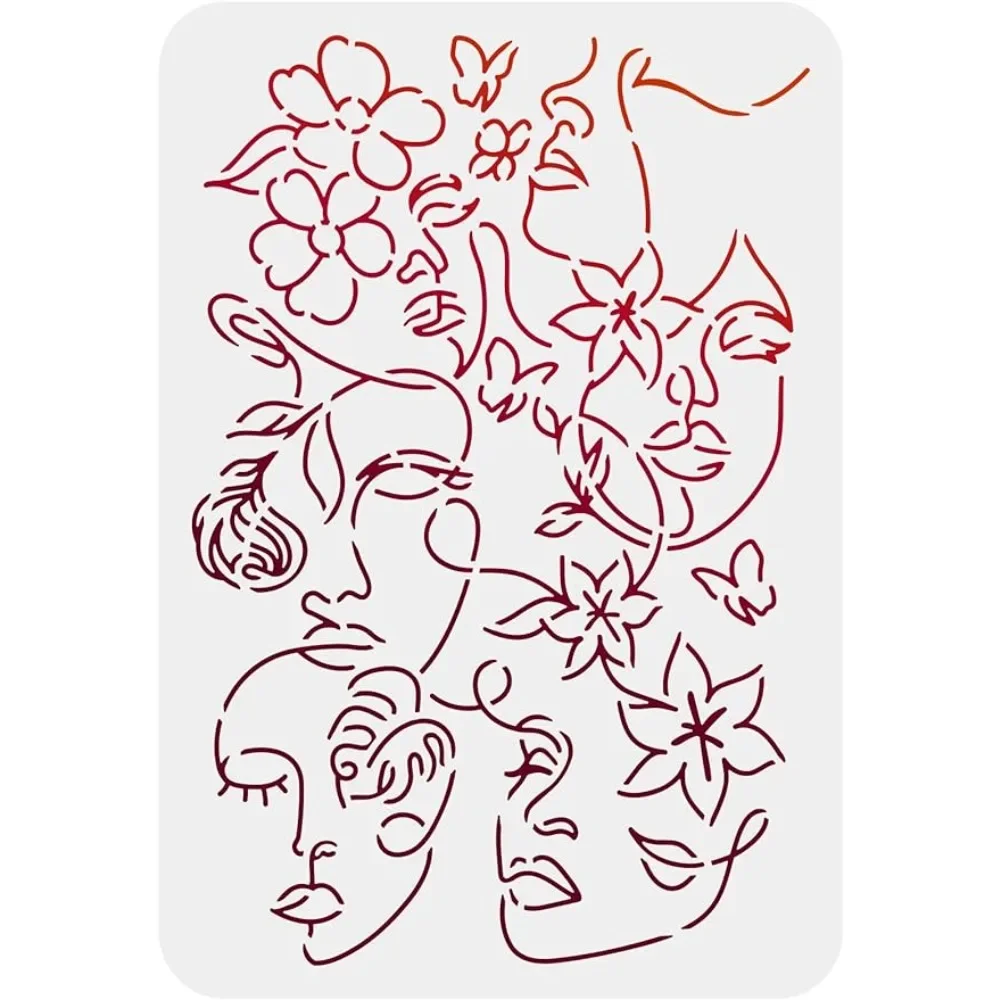 Abstract Floral Female Faces Stencil 11.7x8.3inch Reusable Women Face Stencil Flowers Women Pattern Decoration Stencil for Paint