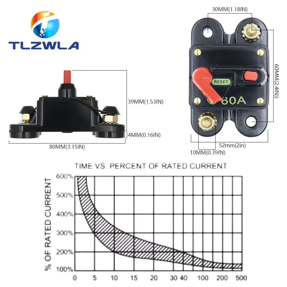1 قطعة 50A 60A 80A 100A 125A 150A 200A اختياري سيارة الصوت مضمنة قاطع الدائرة الصمامات ل 12 فولت حماية SKCB-01-100A رائجة البيع #3