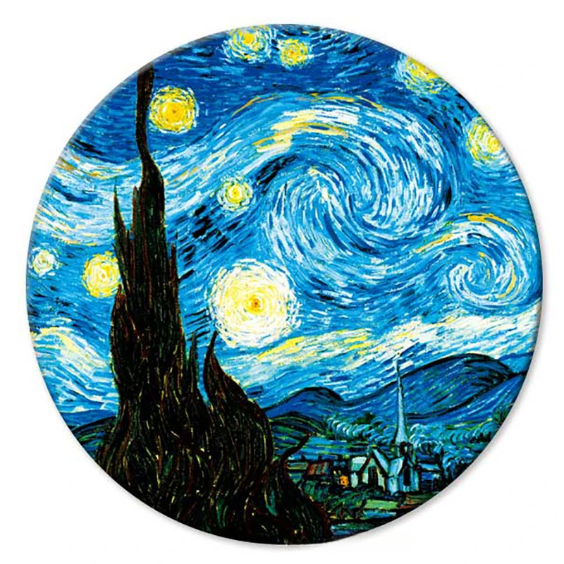 Van Gogh Oil Painting Circular Coaster Ceramic Absorbent Table Mat with Cork Wood Creative Dining Table Decorations