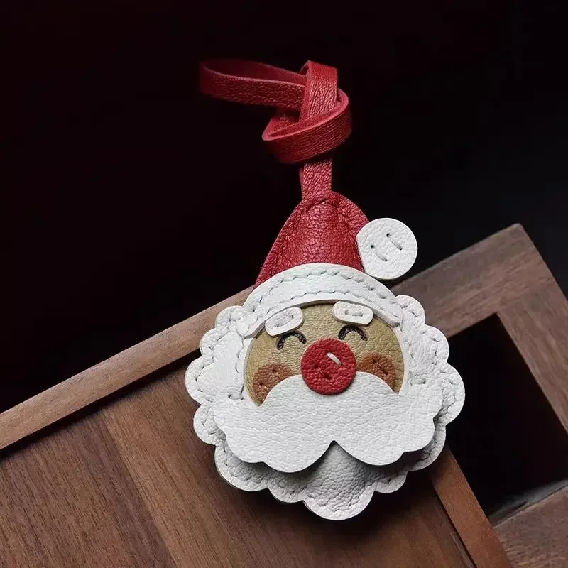 

Sheepskin Handmade Leather Santa Claus Bag Charm KeyChain Gift Cute Decoration Suitable For Bags Exquisite Charm Bag Accessories