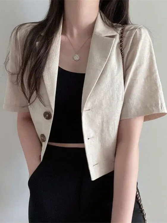 

Casual Korean Style Short Sleeve Pure Color Women's Summer Thin Loose Short Coat Elegant Outerwear Small Size Top