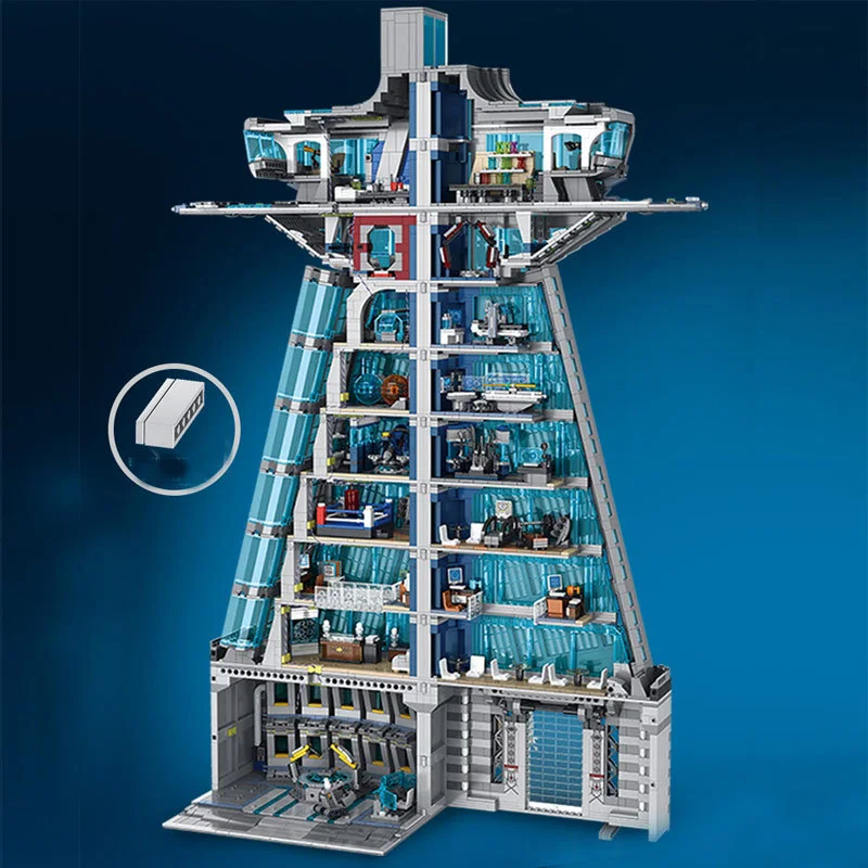 5883 PCS Moc 55120 Hero Tower Iron Tower Man Base Model with LED Lights Building Block Bricks Toys Birthday Christmas Gifts