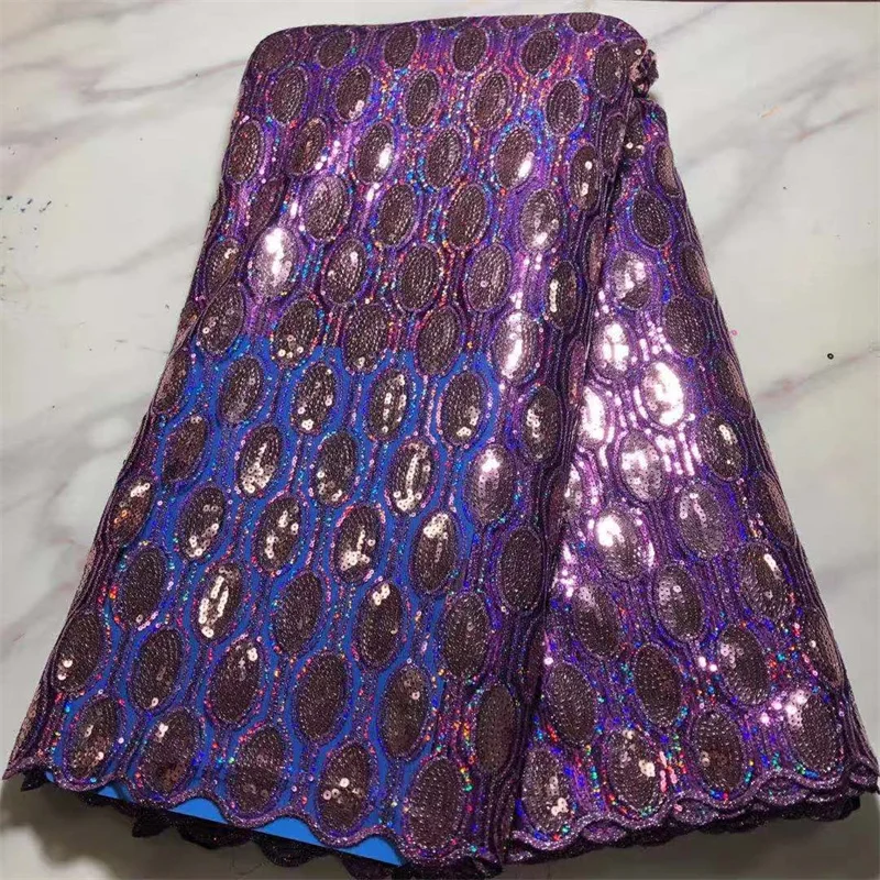 

High Quality PURPLE Lace With Sequins French Lace Fabric For Nigerian Bridal Dress FPL766