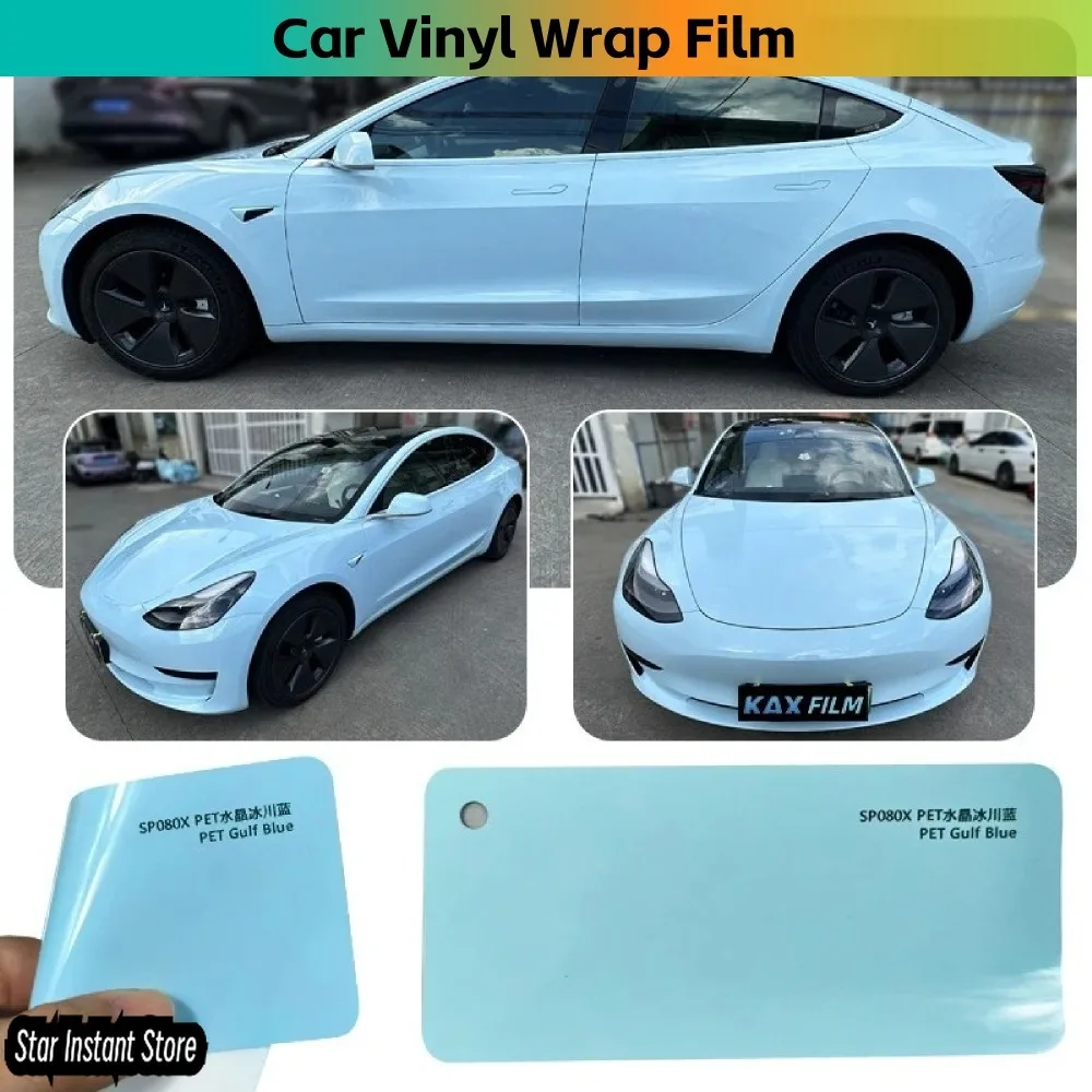 

PET Super Gloss Crystal Glacier Blue High Glossy Vinyl Wrap Auto Car Sticker Decal Film Sheet Bubble Free Air Release Technology