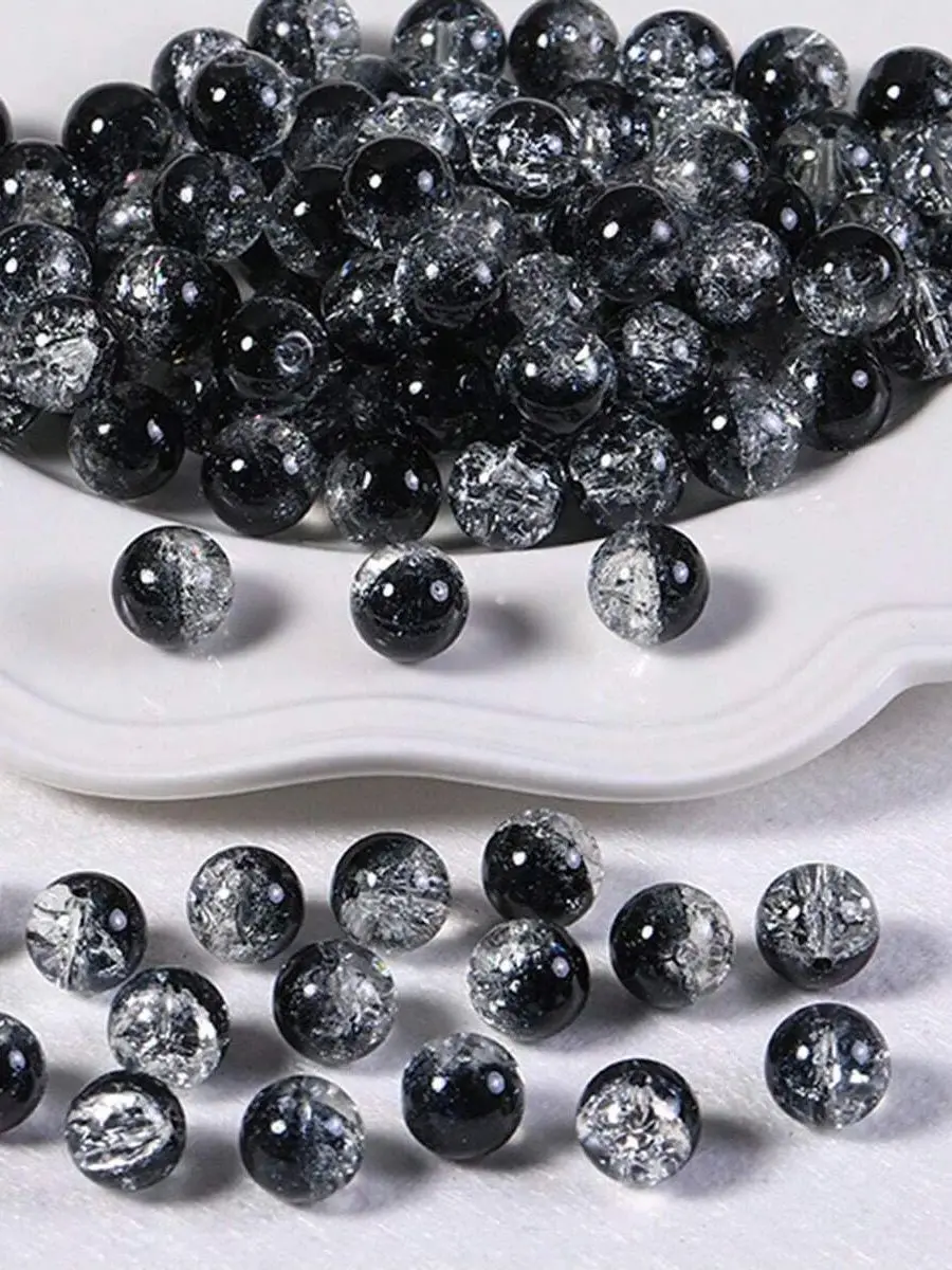 150/300 Stück 8mm/6mm schwarze Acryl-Knisterperlen, DIY-Armbänder, Halsketten, Schmuckmaterialien, geeignet für Feiertagsperlenarbeiten