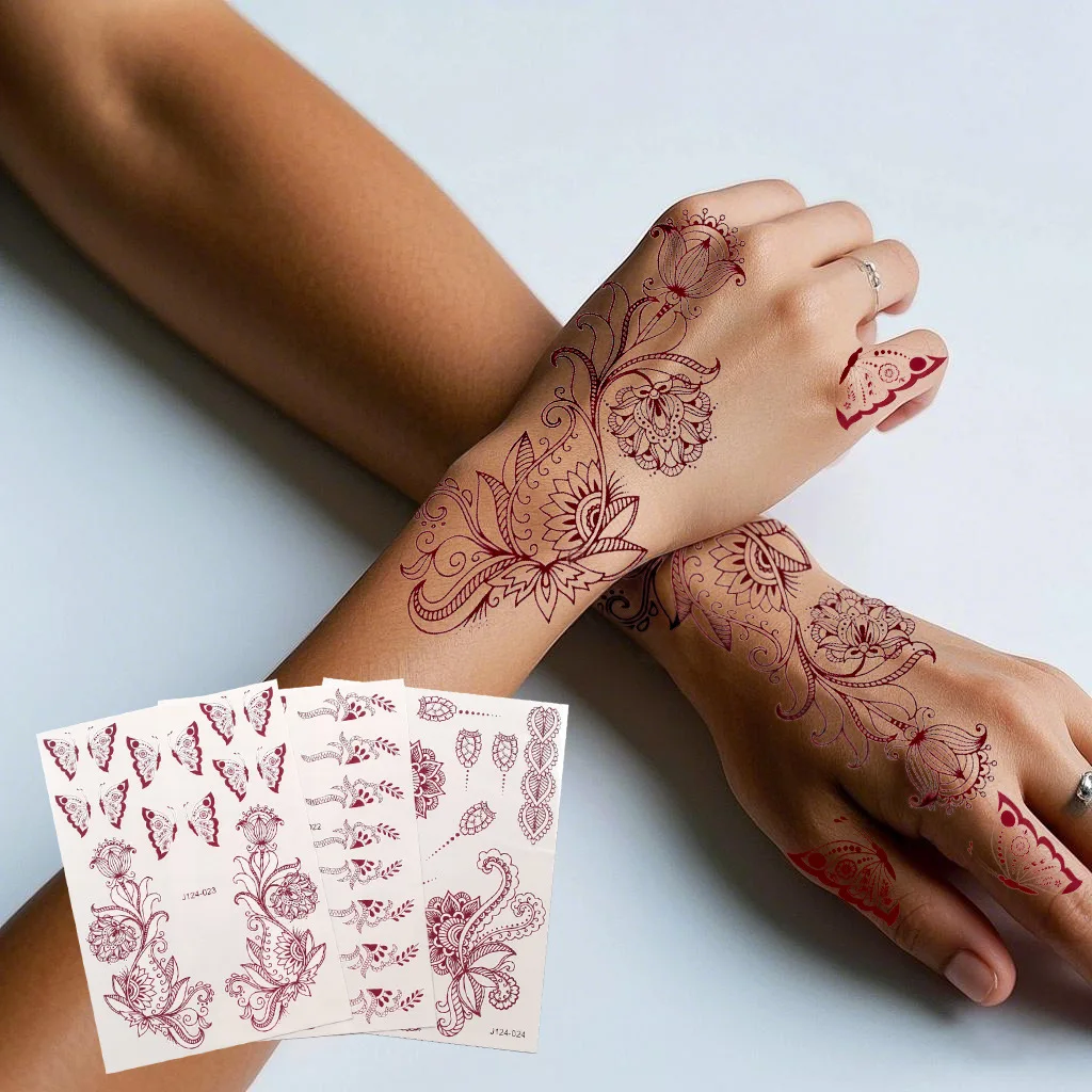 

New Henna Tattoo Sticker Premium Brown Lace Back of Hand Hand Simulation Female Temporary Tattoo Sticker