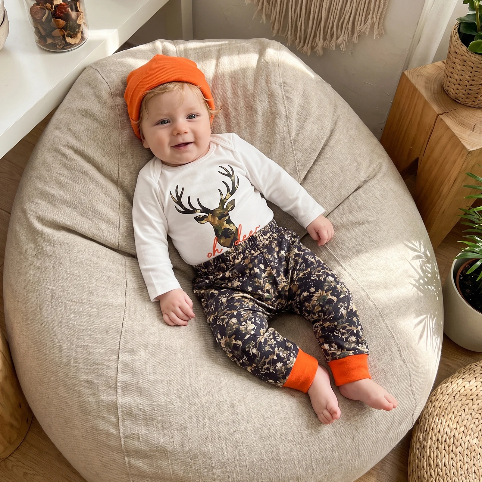 Infant Baby Boy Irish Outfits Long Sleeve Romper Jogger Pants and Hat Set