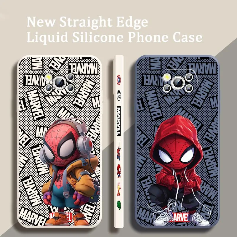 

Marvel Cartoon Spider-Man Cool For Xiaomi Mi Poco X3 X4 X5 X6 M4 M5 M6 F4 F5 F3 GT Pro 5G Liquid Left Rope Cover Phone Case