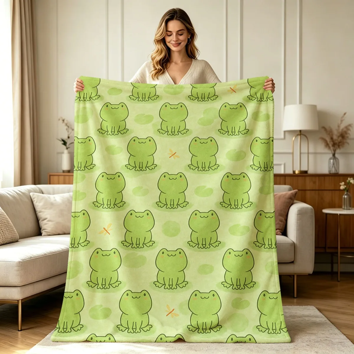 Cute Frog Pattern Throw Blanket Cozy Living Room Decor Plush Throw for Couch Bedding Gift