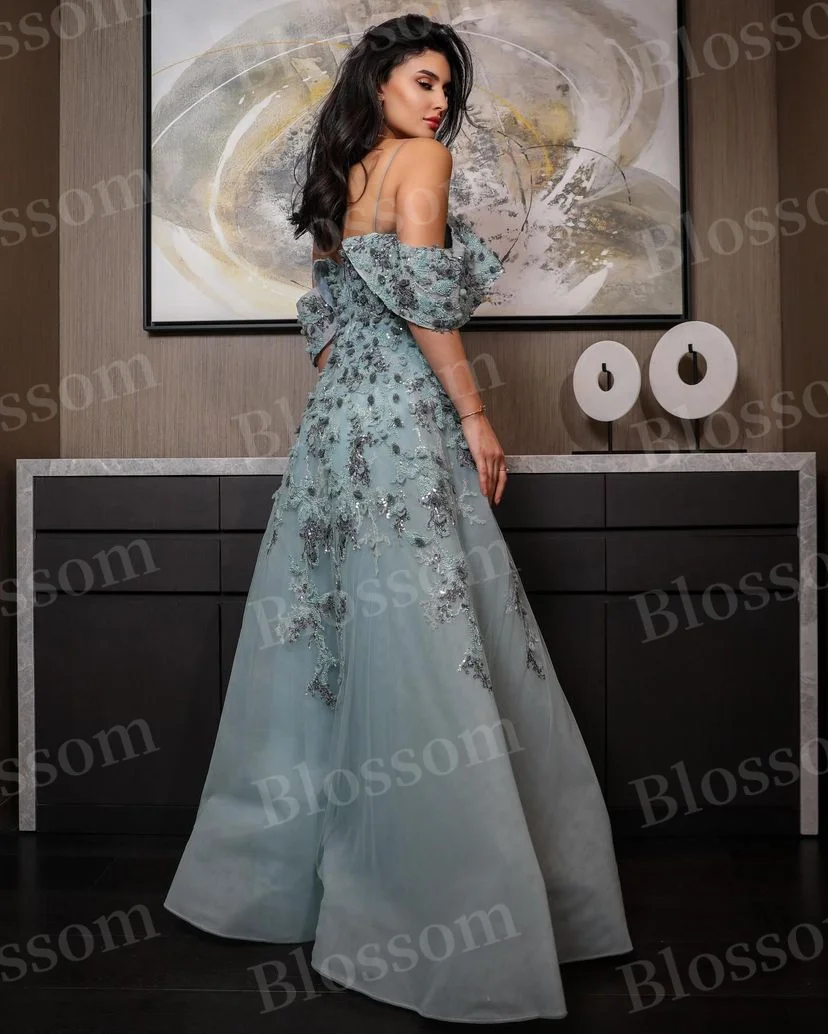 Off Shoulder Appliques Floral A-line Prom Dresses Floor-length Saudi Arabia Luxury Evening Dresses 2024 Purple Formal Party Gown