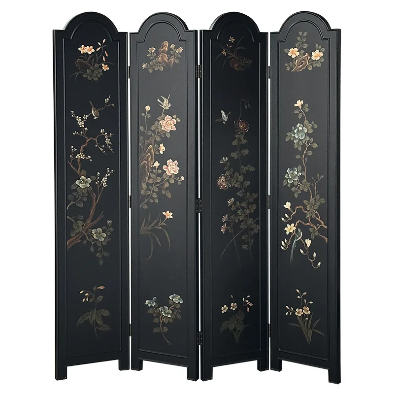 French medieval partition restaurant tea room entrance feng shui mobile folding screen retro lacquer painting hand-painted