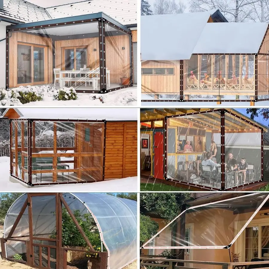 أقمشة شفافة مقاومة للماء تزيد من الحلقات، ربطات حبل مقاومة للرياح بطول 33 قدمًا، غطاء من القماش المشمع البوليستر عالي التحمل مقاوم للمطر في الهواء الطلق، شفاف P