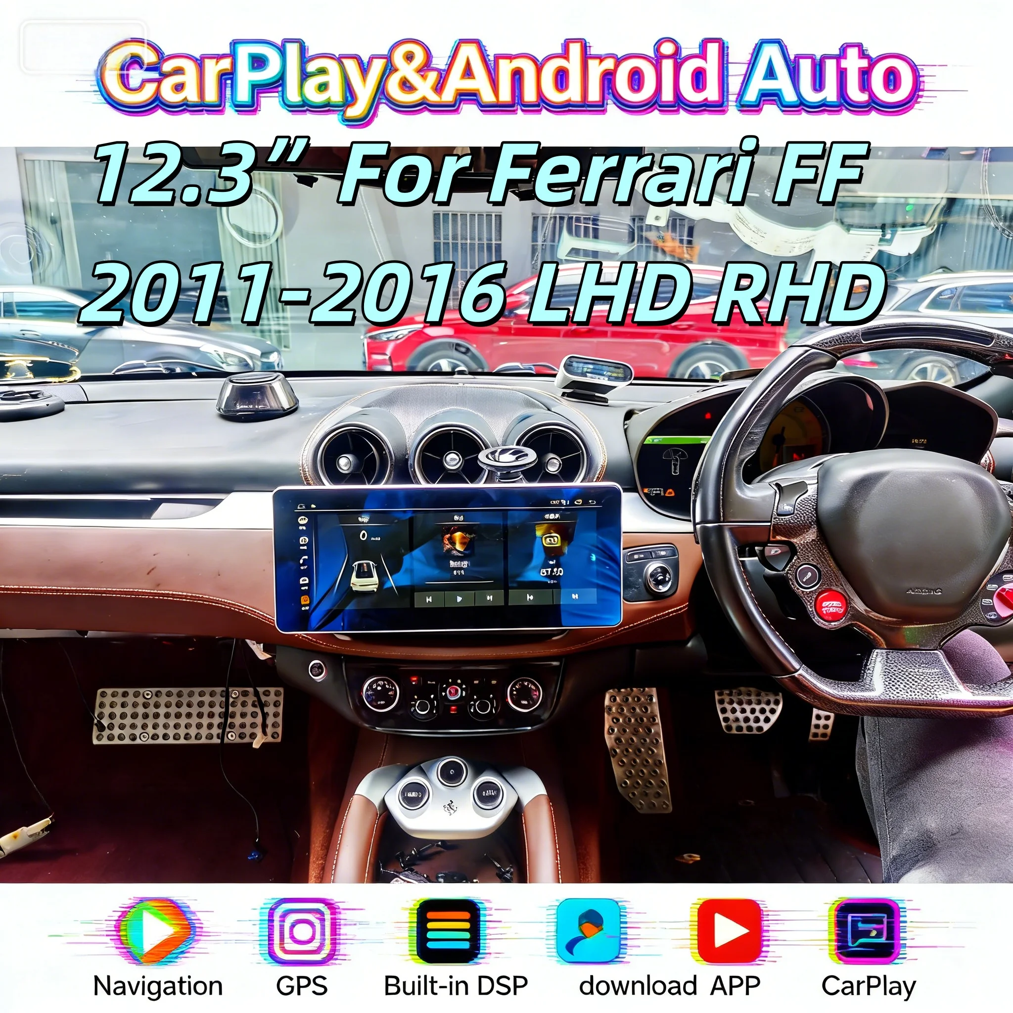 

12,3-дюймовый Android Carplay для Ferrari FF 2011 2012 2013 2014 2015 2016, мультимедийный плеер, сенсорный экран, навигация BT 5,0 LHD RHD