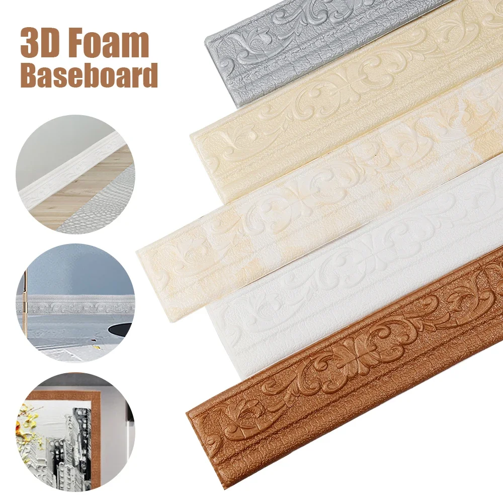 3D Foam Wall Edge Strip Stickers Self Adhesive Waterproof Baseboard Wallpaper Border Wall Sticker Bedroom Home Wall Decorations