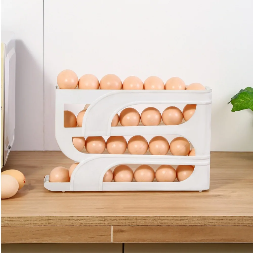 Large Capacity Automatic Egg Roller 3 Layer / 4 Layer Kitchen Dedicated Refrigerator Egg Storage Box Household Space Saving