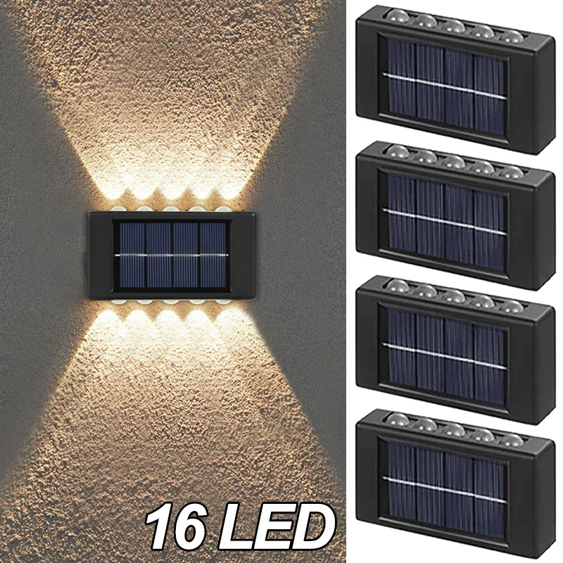 16 LED Solar Powered Light Garden Courtyard Pathway Porch Decoration UP Down Lighting Wall Lights Waterproof Outdoor Solar Lamp