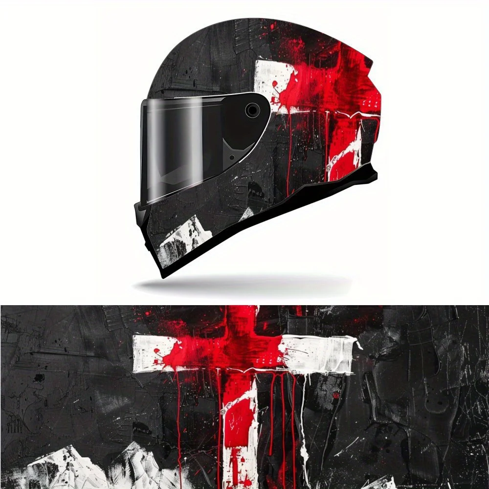 

Bold Cross with Red Splatters Helmet Vinyl Wraps, Waterproof Self-adhesive Helmet Vinyl Wraps, Surface Protection, Personalized