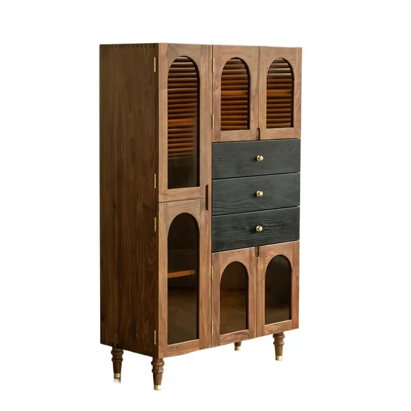 

Black walnut French retro display bookcase living room sofa side cabinet storage locker