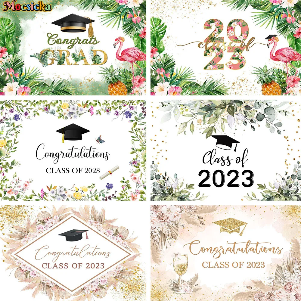 

Congrats Grad Class of 2023 Graduates Poster Background Student Party Photo Flower Bachelor Cap Decor Backdrop School Studio Kit