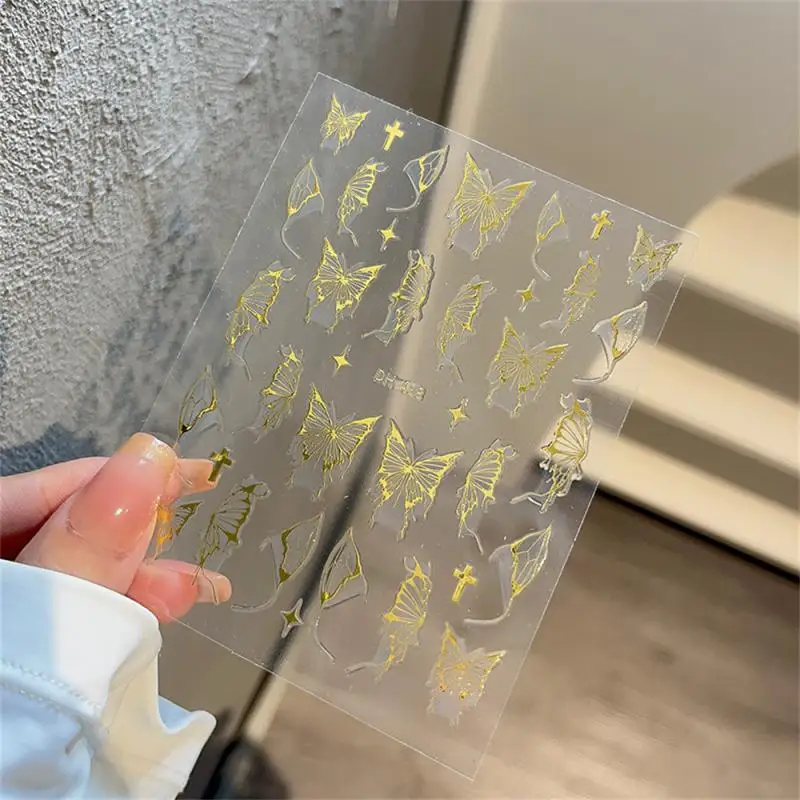 Adhesive Excellent Quality Bold Holographic Nail Design Gold Silver Black And White Butterfly Nail Stickers Butterfly Design