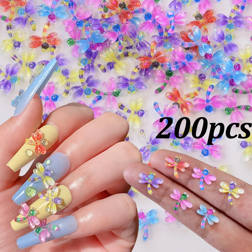 

50/100/200pcs Mini Cute Crystal Colorful Dragonfly Nail Charms 3D 12*11mm Kawaii Cartoon Resin dragonfly DIY Nail Art Crafts Dec