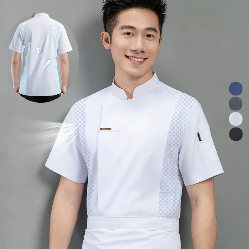 

Breathable Short Sleeve Chef Jacket for Men Women Quick-dry Mesh Barker Restaurant Cook Bakery Waiter Uniform