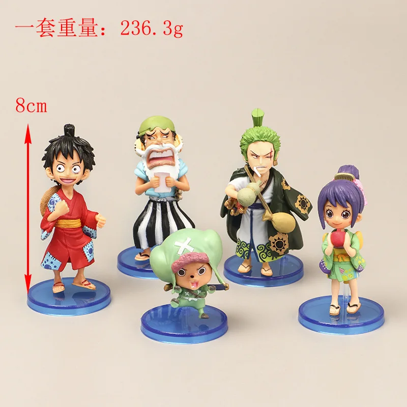 10 - Piece One Piece Wano Country Figure Set - Luffy, Zoro, Sanji, Nami, Kin'emon, Otama - PVC Cake Toppers & Desktop Decor