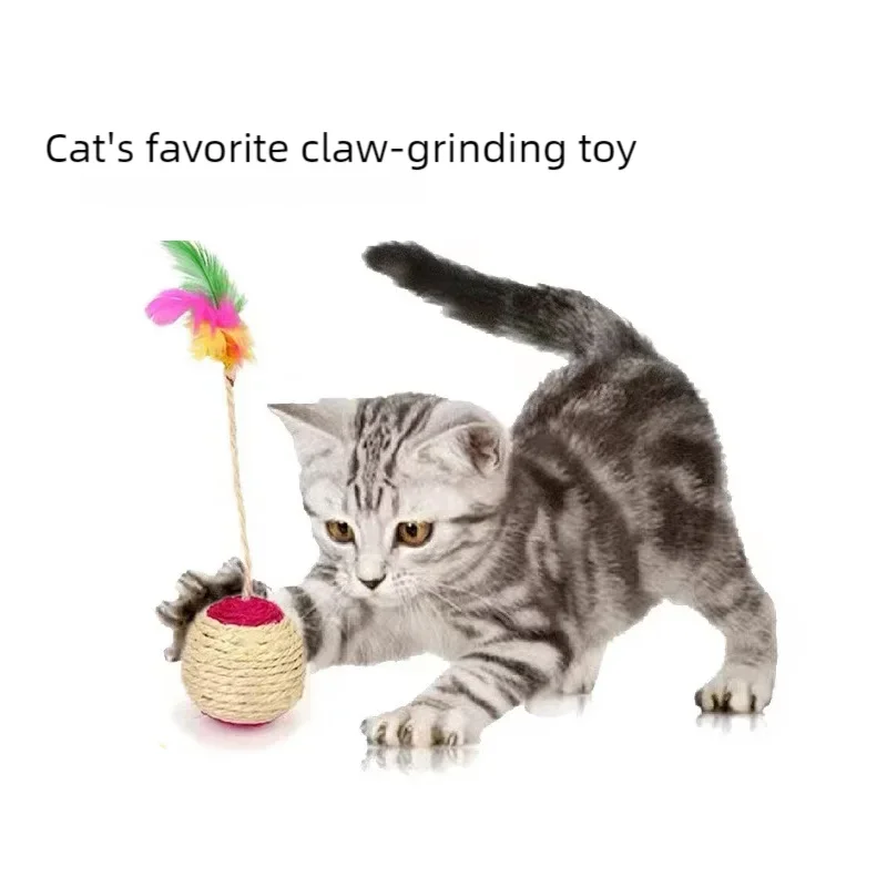 Interactive Cat Toy Sisal Scratching Ball Feather Woven Teaser for Kitten Pet Training Supplies -Fun-loving Feline Entertainment