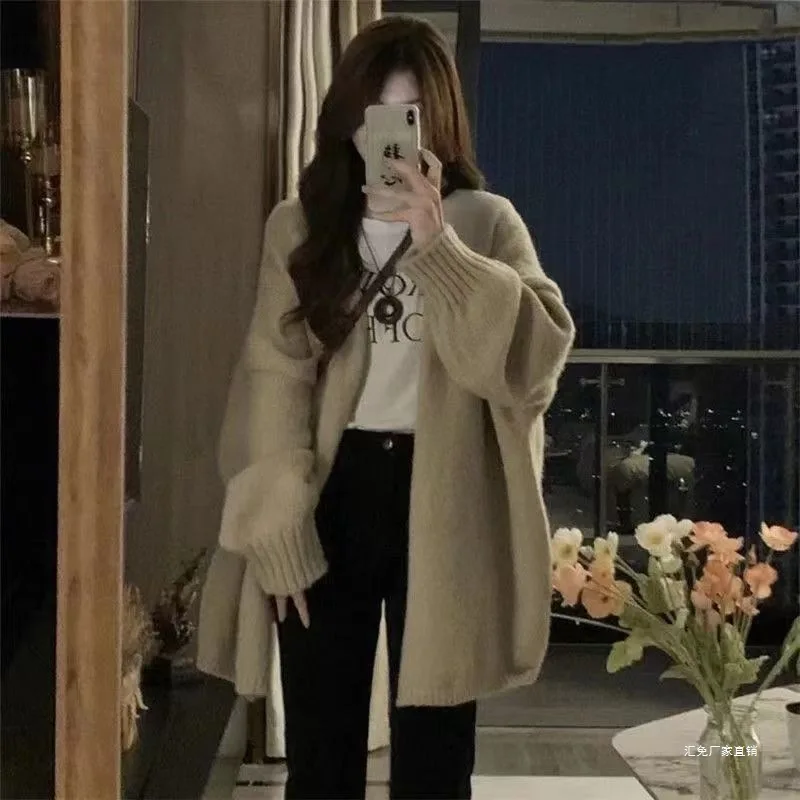 

Sweater Knitwear Women Sweater Winter Sweater Longline Cardigan Cardigan Crew Neck Sweater Solid Color A Soft and Warm Sweater