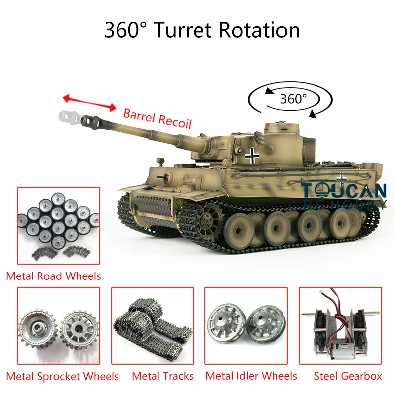 Outdoor HENG LONG 1/16 Ready to Run 7.0 Tiger I RC Pro Ver Tank Toucan 3818 3879 Cannon Recoil Metal Wheels TH17270-SMT8