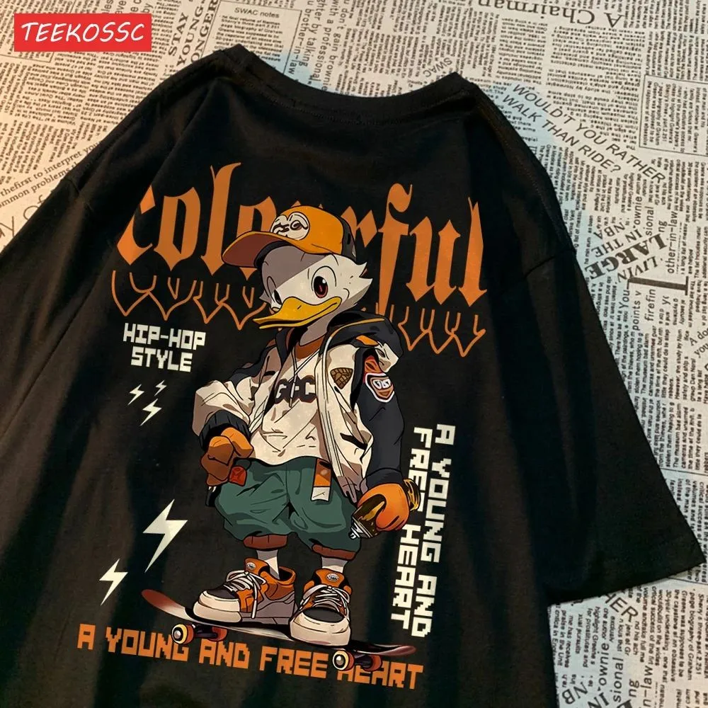 Summer men's breathable casual round neck T-shirt handsome and cool duck pattern print cool cartoon outdoor fashion top