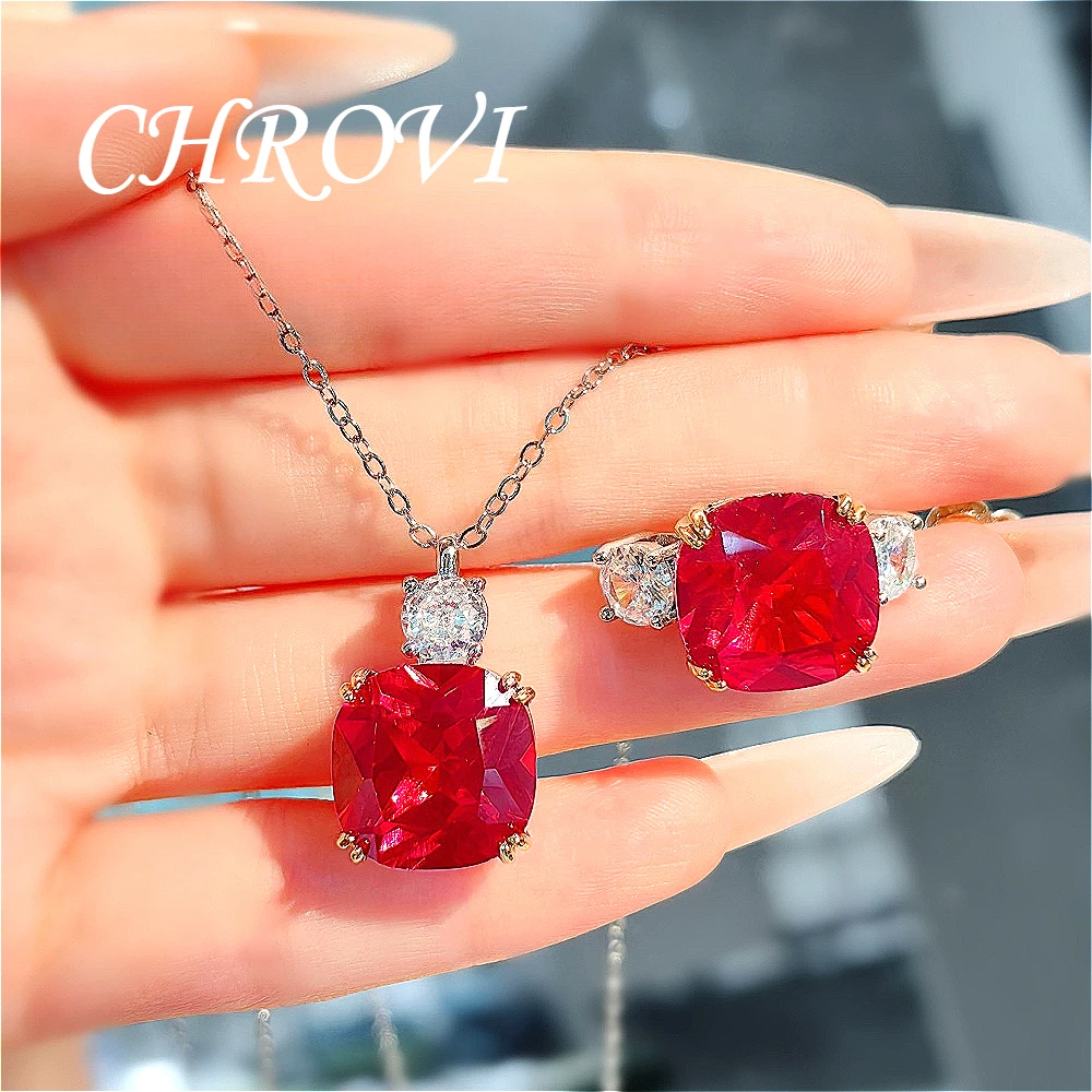 Luxury-Style 925 Sterling Silver Set Morganite Pendant Necklace, Ice Flower Paracahua Sunset Orange Ring for Women
