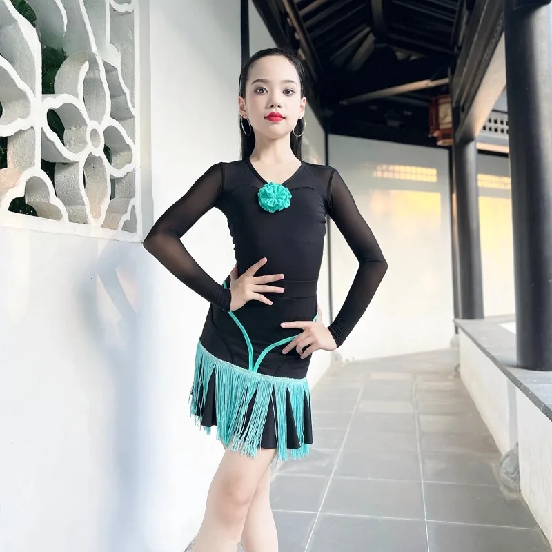 子供用ラテンダンス服 春夏新作 高級女の子ダンス服 練習トレーニングパフォーマンス服セット
