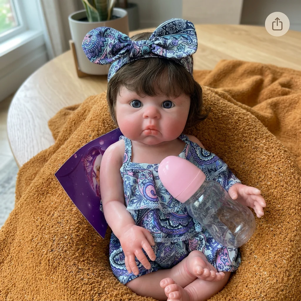 18 Inch Full Body Silicone Reborn Baby Doll Hand Rooted Hair With Floral Print Dress Hand Painted Soft Touch Bebe Reborn