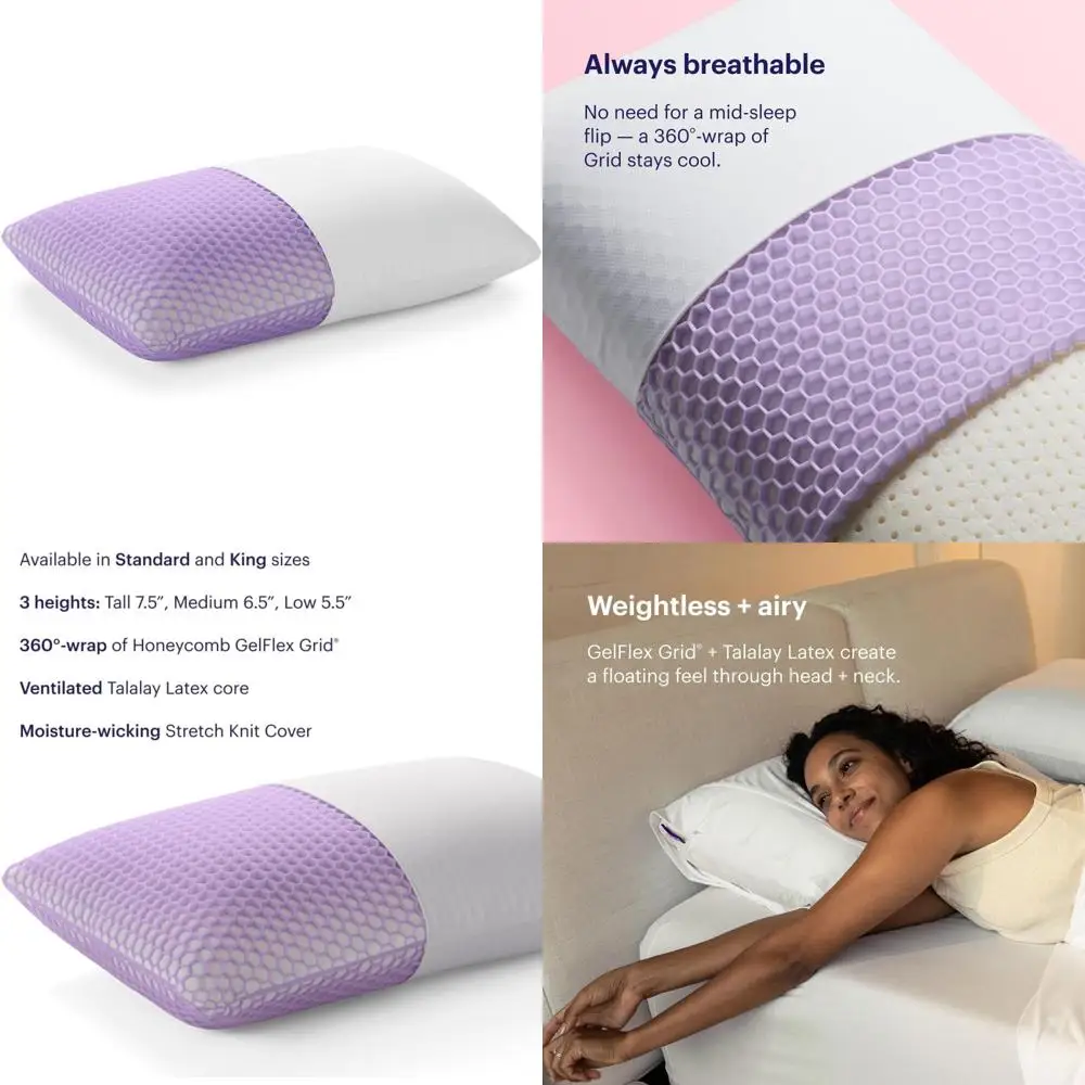 

King Size Medium Purple Harmony Pillow: Revolutionary 360-Degree Hexagonal Grid and Talalay Latex Core for Unparalleled Support
