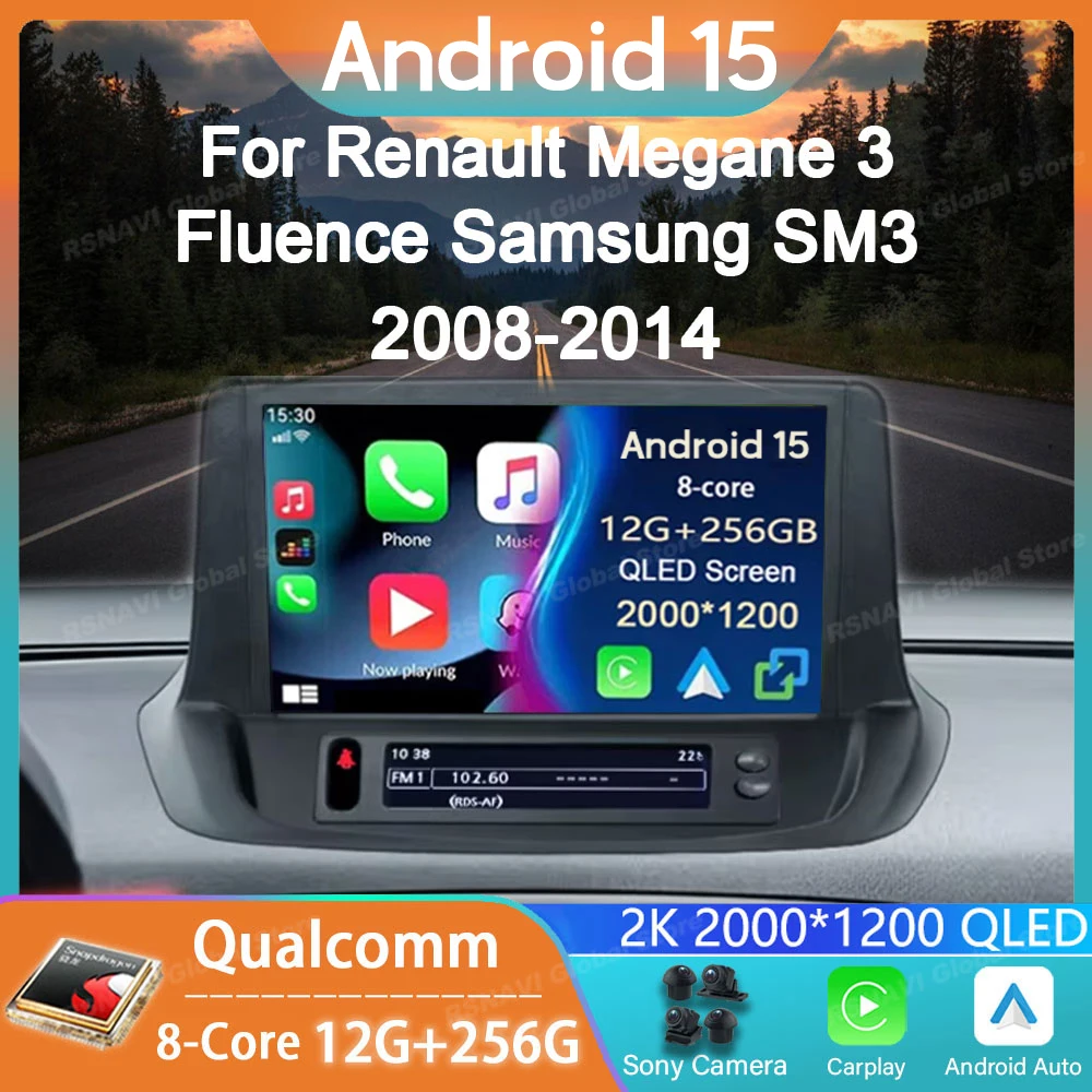 Car Radio Android 15 For Renault Megane 3 RS Fluence Samsung SM3 2008 2010 2014 GPS Carplay Multimedia Player Navigation Stereo