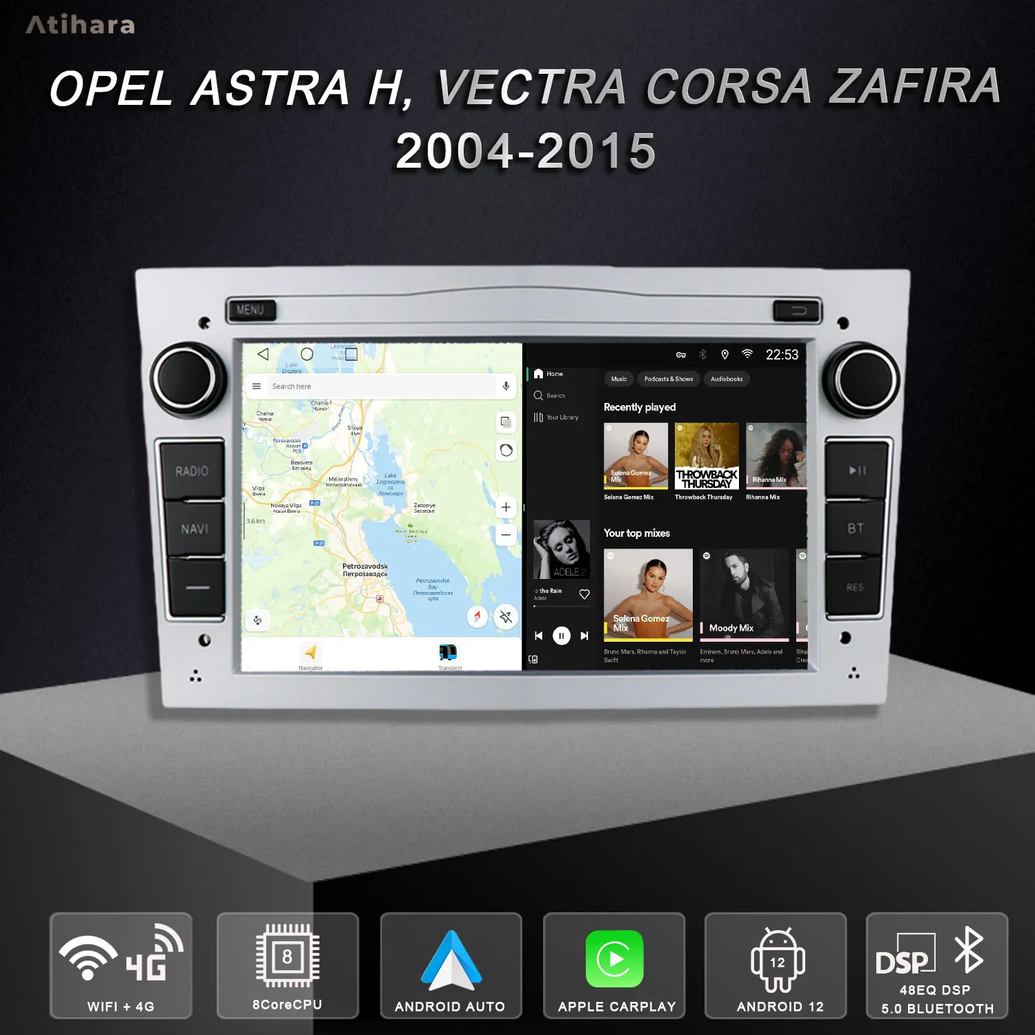 

Atihara 7" Wireless CarPlay Android Auto For Opel Astra H, Vectra Corsa Zafira 2004-2015 Car Multimedia Radio Player 4G Stereo