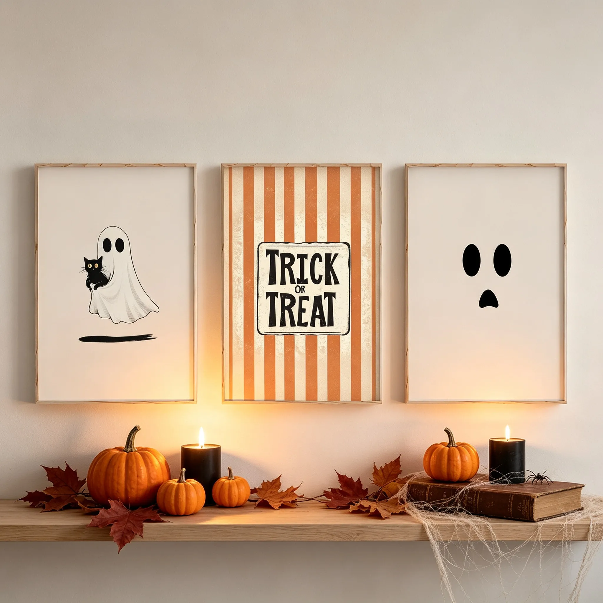 3pcs Vintage Cartoon Halloween Fall Art Prints Fall Autumn Forest Print Halloween Moody Cottagecore Fall Wall Decor Gift Poster