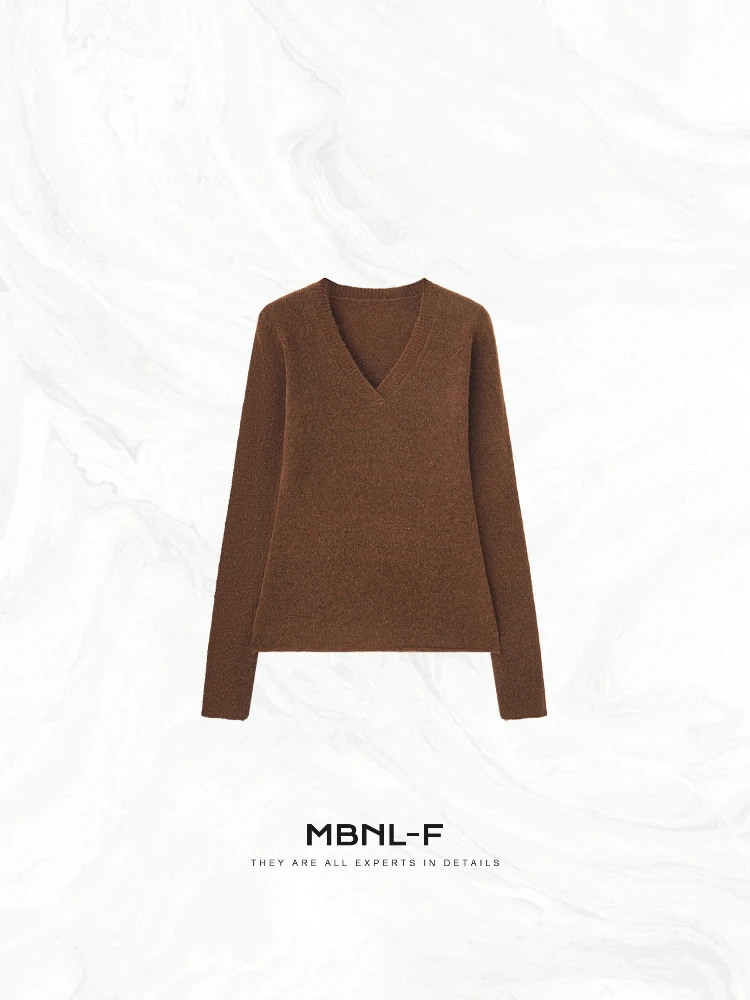 

Classic MBNLF Camel Hair Sweater V-Ne Long Sve Knitted Woolen Top Women's Faion Spring 2026