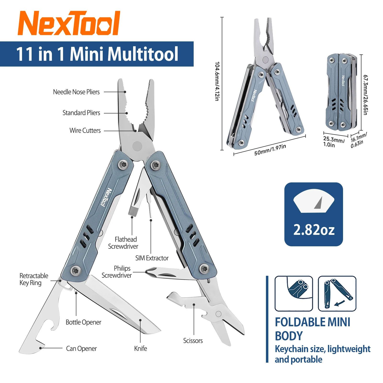 NexTool S11 Mini Sailor Pliers 12-In-1 Multitool Plier Knife Folding Pocket Screwdriver Scissors Portable EDC Outdoor Hand Tools