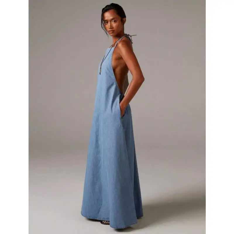 Dames herfst denim band lang Dr D 275 Sle Tee-kwart Sve dubbele taille H-lijn Ciwalk Faion-jurk