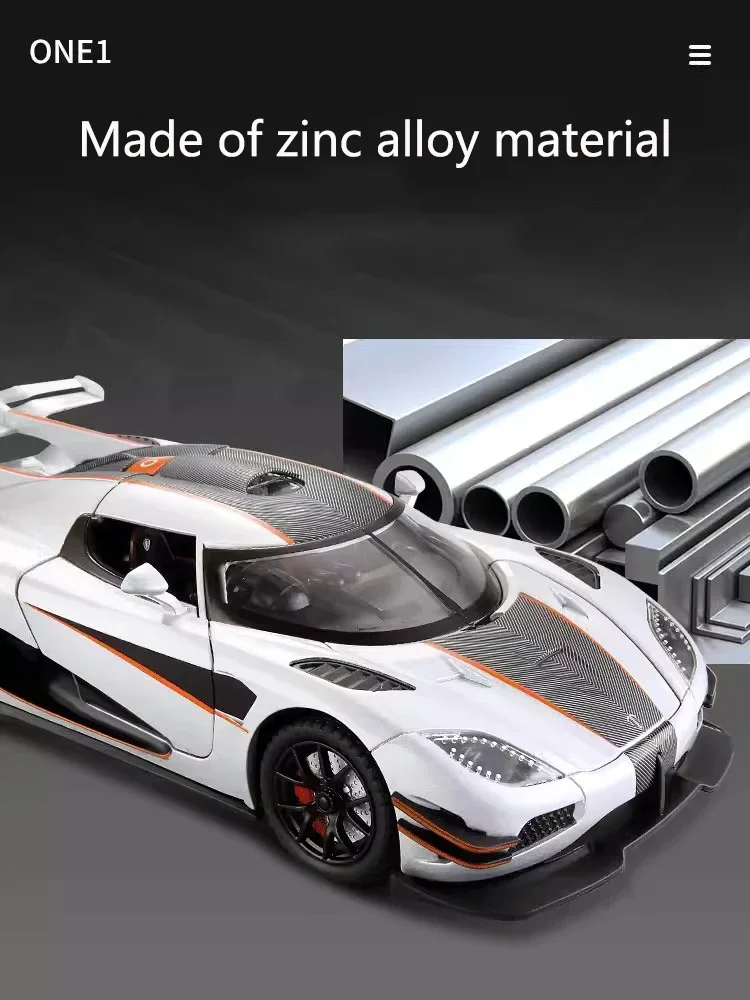 Koenigsegg หนึ่งโมเดลรถยนต์อัลลอยด์จำลองเสียงและ mainan Pull back เบารถสปอร์ตโลหะของสะสมของขวัญสำหรับเด็กผู้ชาย