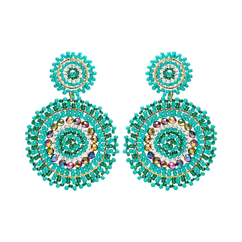 Rice bead earrings Roundness Crystal Originality Hand knitting Bohemia Alloy Fashion Simple Beaded earrings