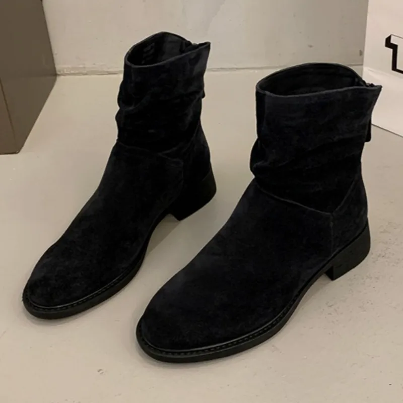 

Suede Women Heeled Short Boots Fashion Casual Sport Shoes 2025 Winter Designer Chelsea Ankle Boots New Trends Pumps Zapatillas